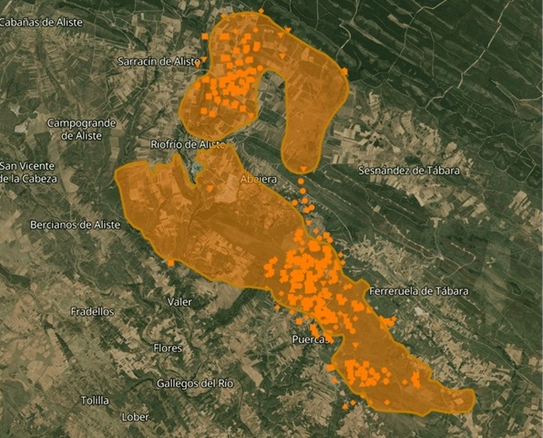 Mapa de municipios afectados por el incendio de Puercas en la Sierra de la Culebra